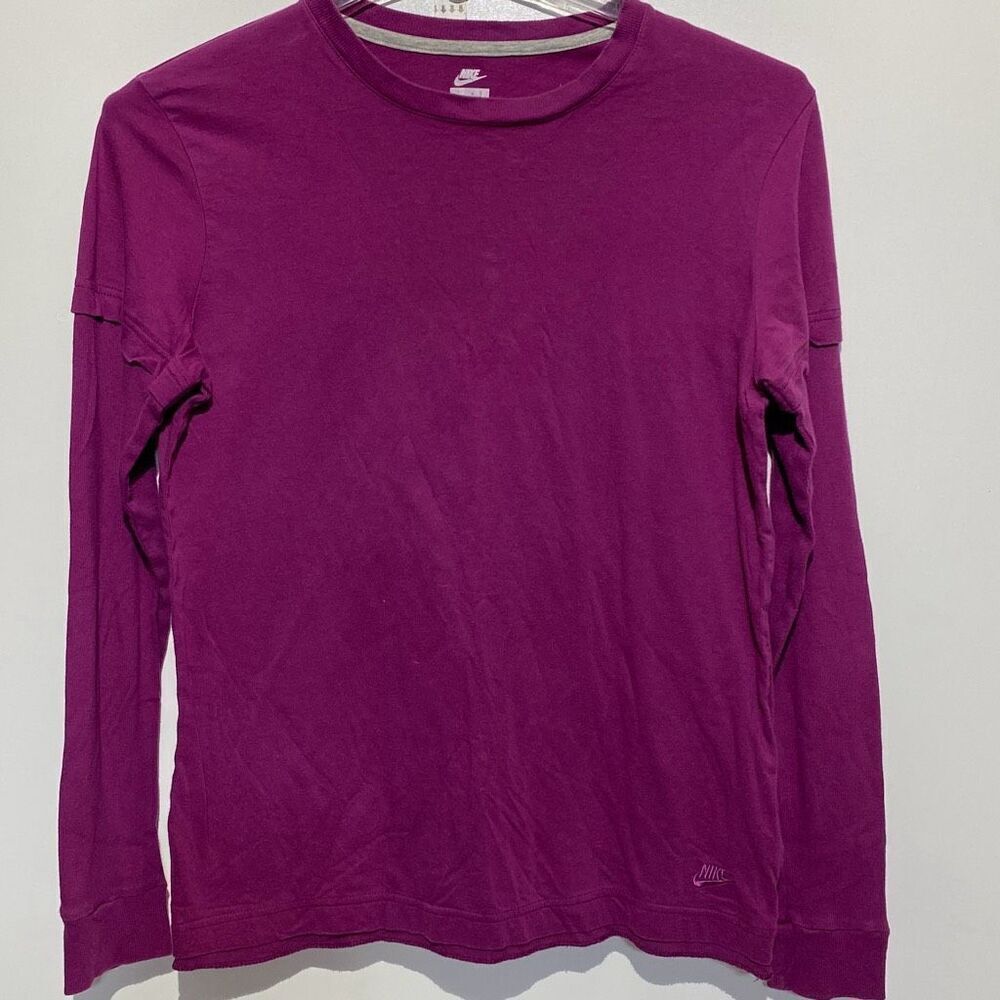 Nike Womens Magenta Purple Long Sleeve Layered Detail Crew Neck Top Large 12-14